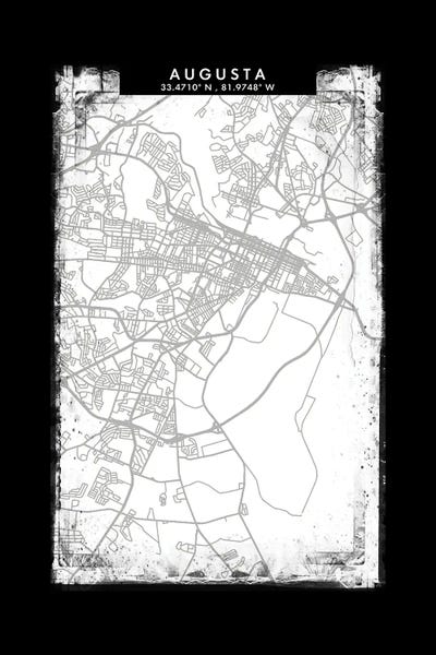 Georgia: Augusta City Map Black White Grey Style by WallDecorAddict