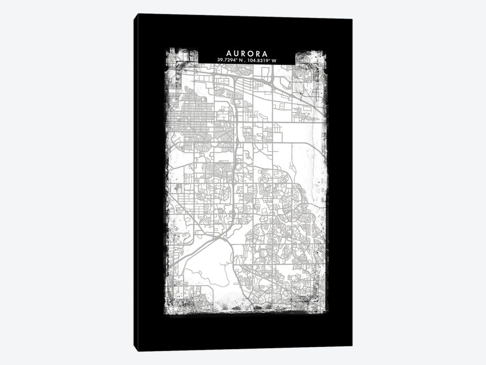 Aurora City Map Black White Grey Style by WallDecorAddict 1-piece Canvas Artwork