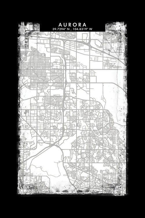 Aurora City Map Black White Grey Style