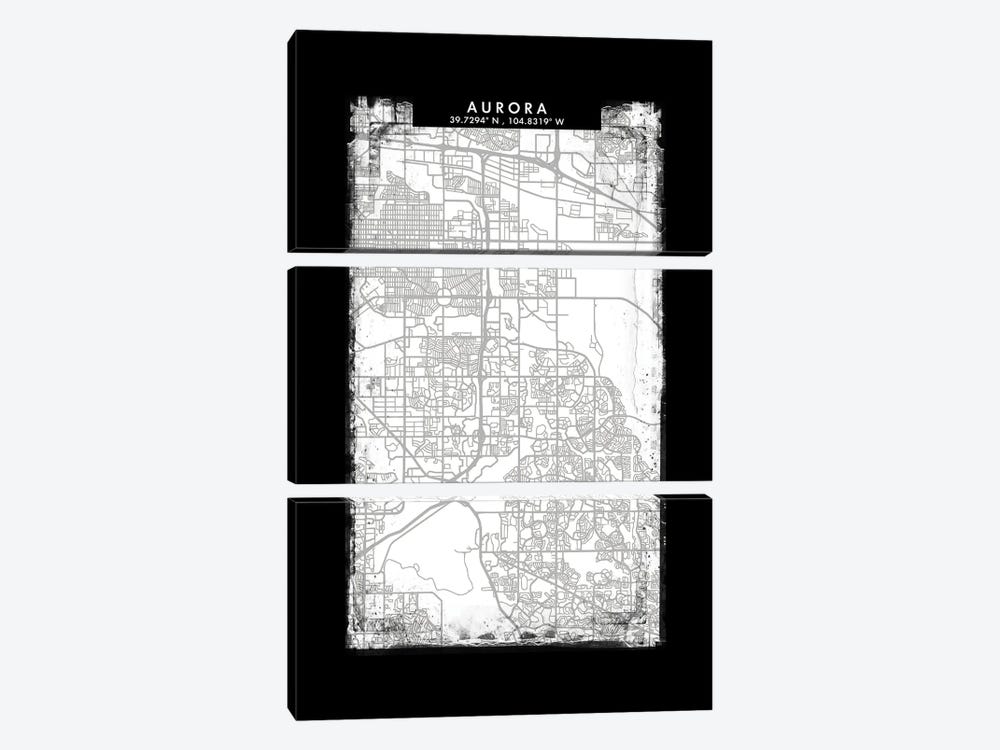 Aurora City Map Black White Grey Style by WallDecorAddict 3-piece Canvas Wall Art