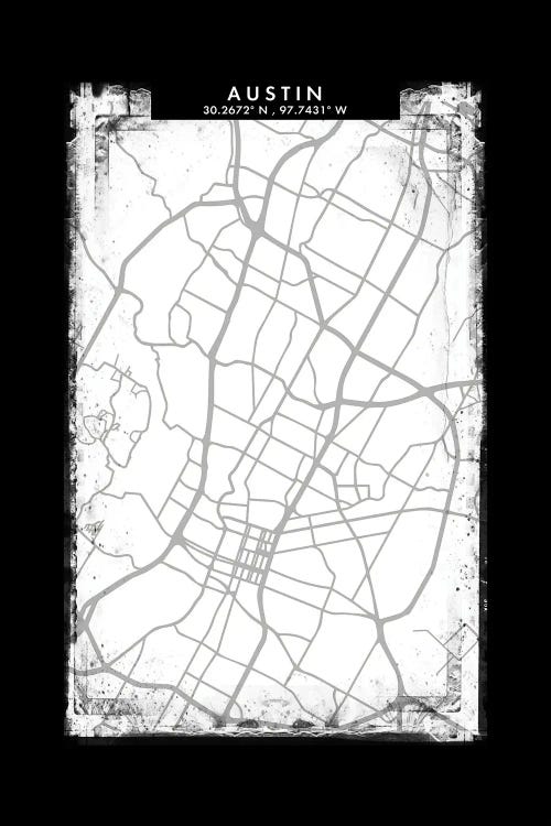 Austin City Map Black White Grey Style