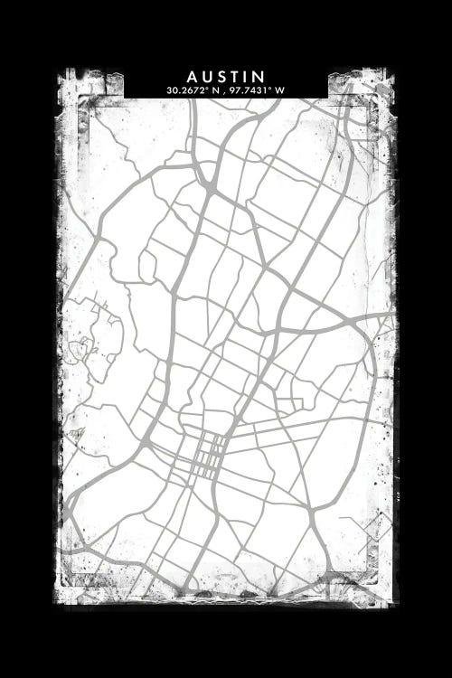 Austin City Map Black White Grey Style by WallDecorAddict canvas print