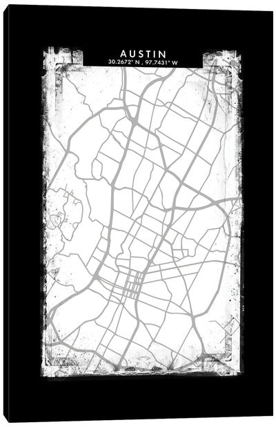 Austin City Map Black White Grey Style Canvas Art Print - Austin Maps