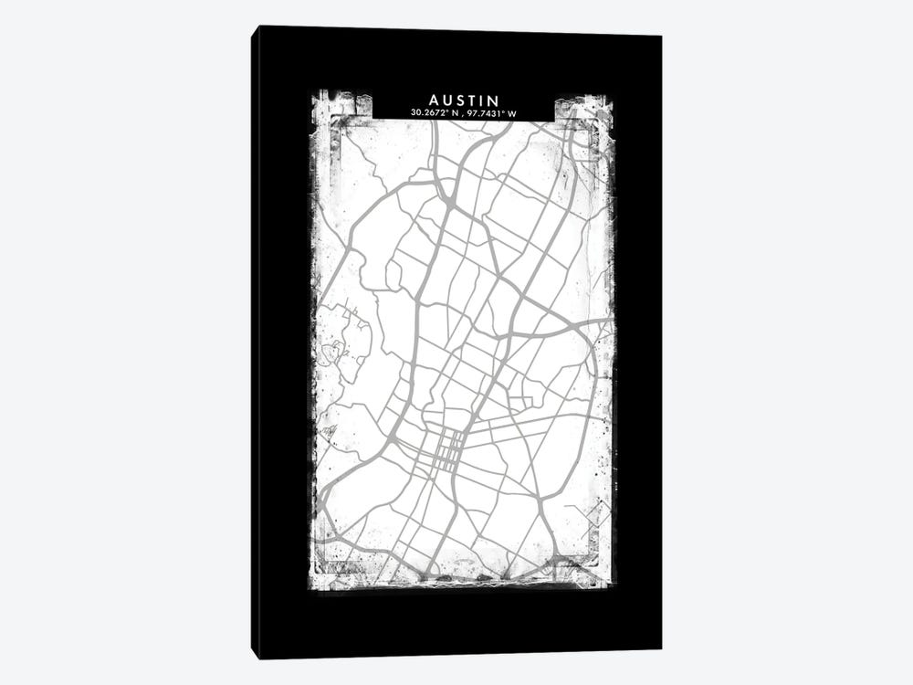 Austin City Map Black White Grey Style by WallDecorAddict 1-piece Canvas Art Print