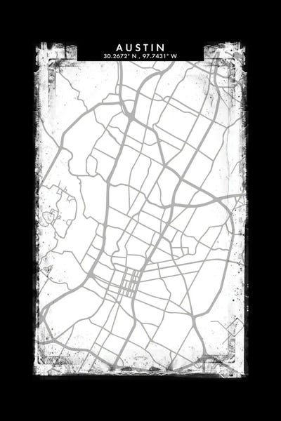 WallDecorAddict: Austin City Map Black White Grey Style by WallDecorAddict