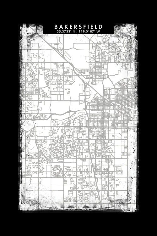 Bakersfield City Map Black White Grey Style