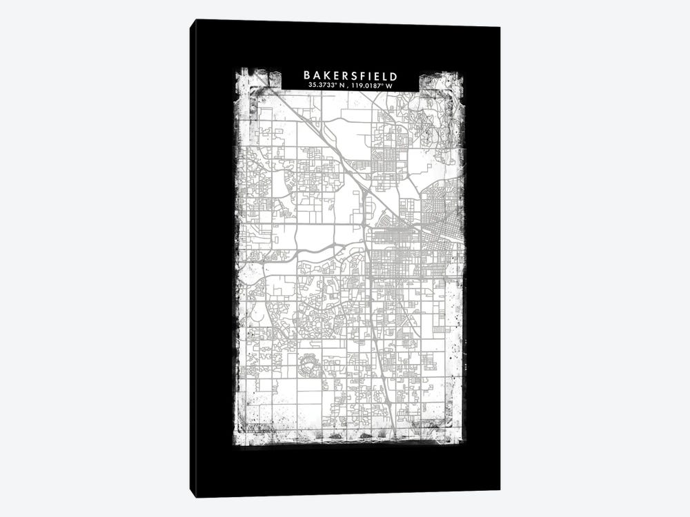 Bakersfield City Map Black White Grey Style by WallDecorAddict 1-piece Canvas Art