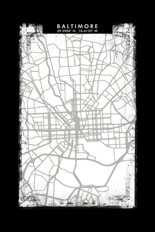 Baltimore City Map Black White Grey Style