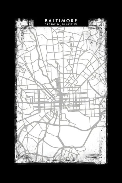 Maryland: Baltimore City Map Black White Grey Style by WallDecorAddict