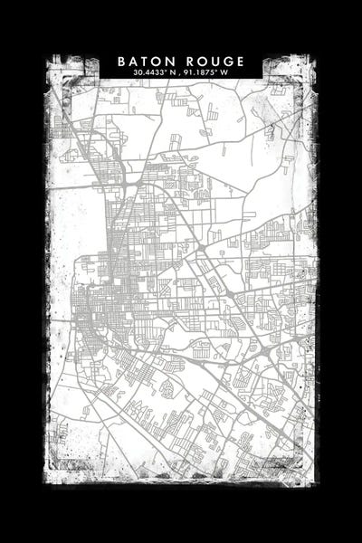 Baton Rouge City Map Black White Grey Style by WallDecorAddict canvas print