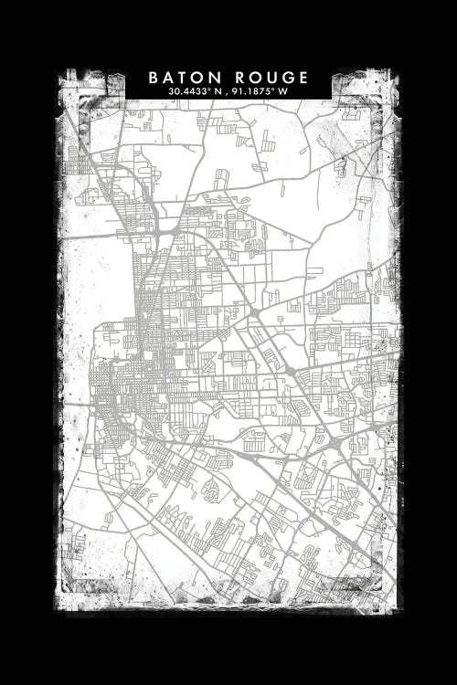 Baton Rouge City Map Black White Grey Style by WallDecorAddict wall art