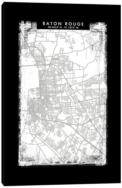 Baton Rouge City Map Black White Grey Style Canvas Art Print