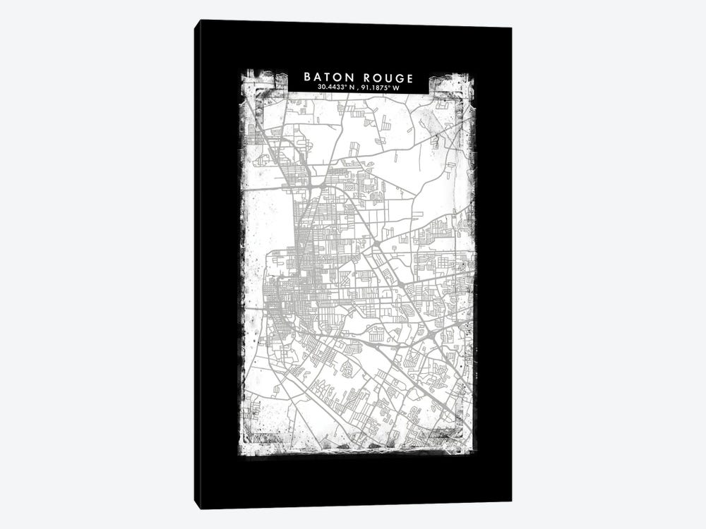 Baton Rouge City Map Black White Grey Style by WallDecorAddict 1-piece Canvas Artwork