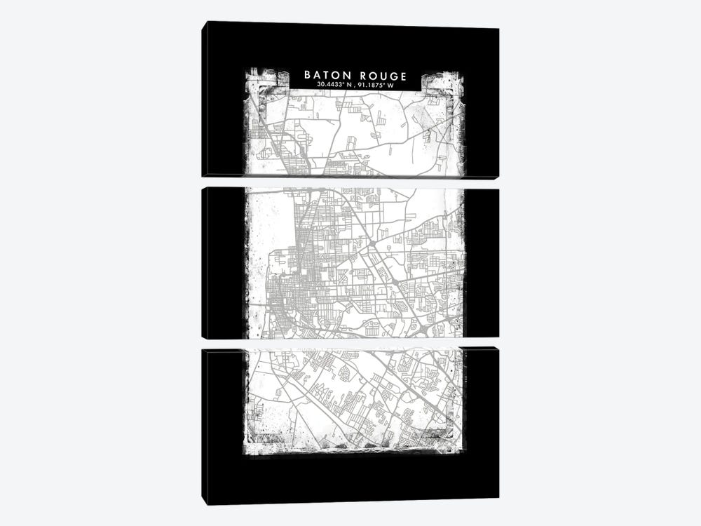 Baton Rouge City Map Black White Grey Style by WallDecorAddict 3-piece Canvas Artwork