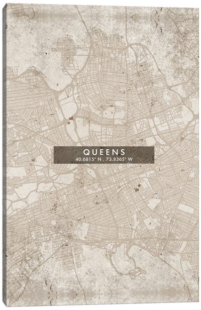Queens City Map Abstract Style Canvas Art Print - New York City Map
