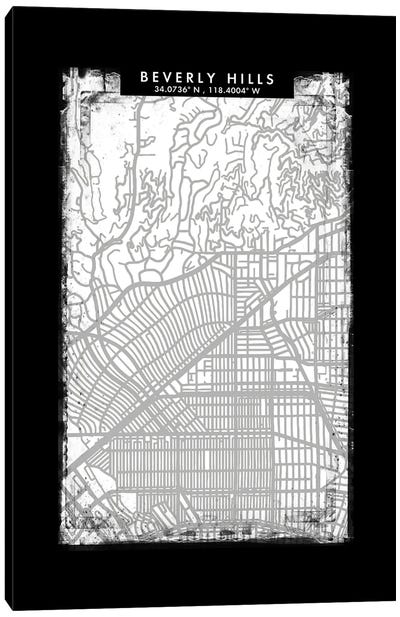 Beverly Hills City Map Black White Grey Style Canvas Art Print - Beverly Hills
