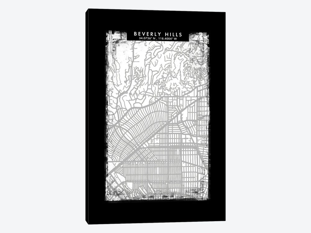 Beverly Hills City Map Black White Grey Style by WallDecorAddict 1-piece Art Print