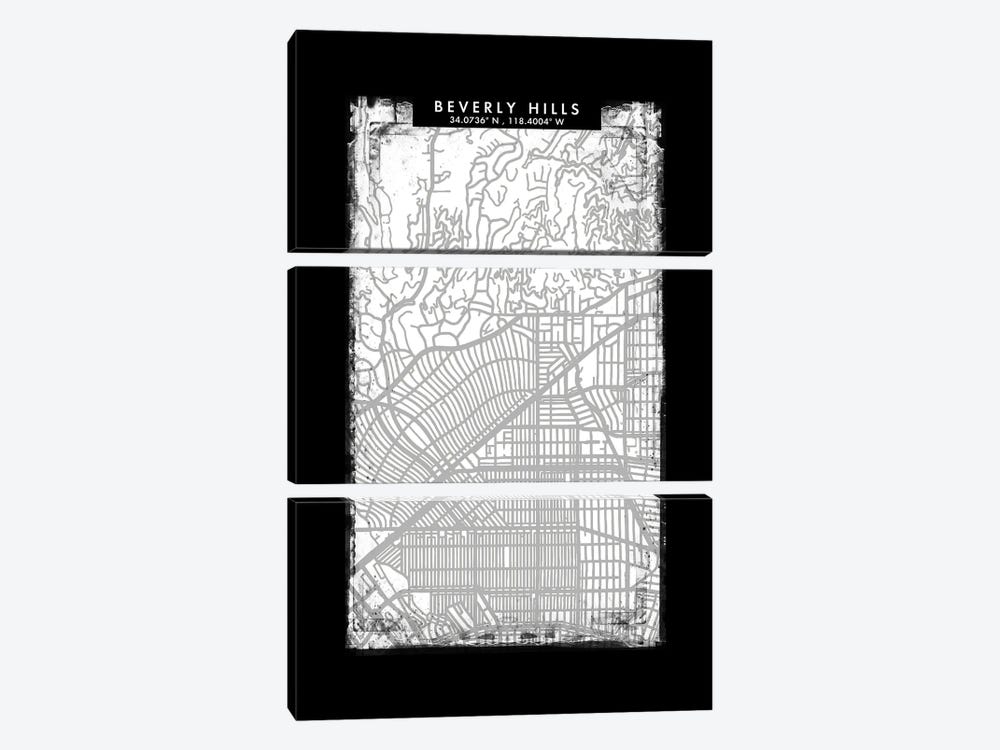Beverly Hills City Map Black White Grey Style by WallDecorAddict 3-piece Canvas Art Print