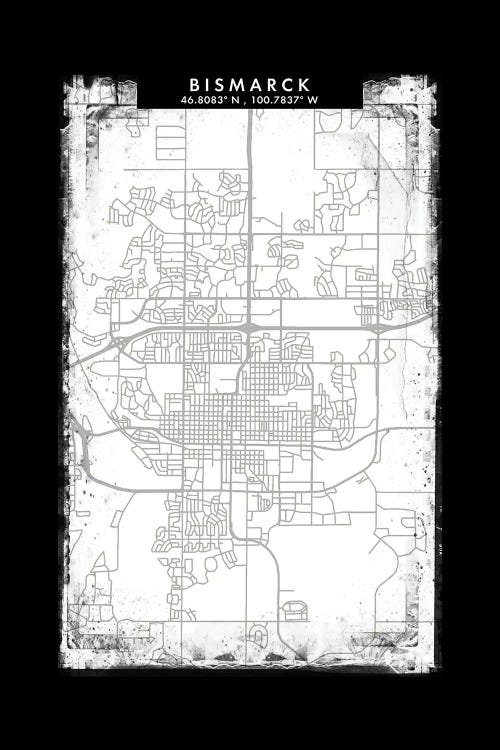 Bismarck, North Dakota City Map Black White Grey Style