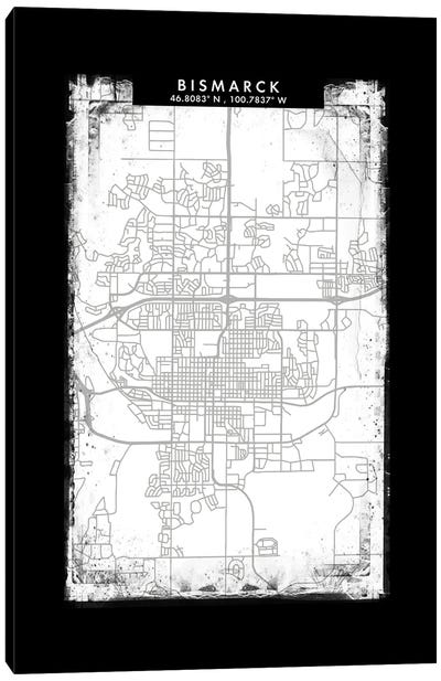 Bismarck, North Dakota City Map Black White Grey Style Canvas Art Print - North Dakota