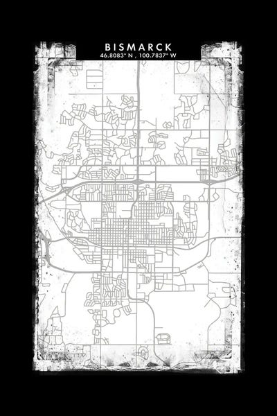 North Dakota: Bismarck, North Dakota City Map Black White Grey Style by WallDecorAddict