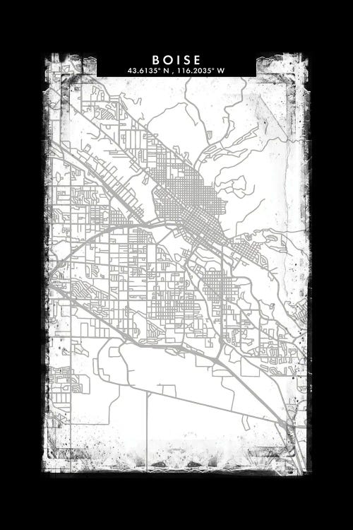 Boise City Map Black White Grey Style by WallDecorAddict wall art