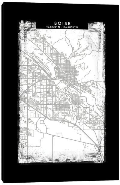 Boise City Map Black White Grey Style Canvas Art Print - Idaho Art
