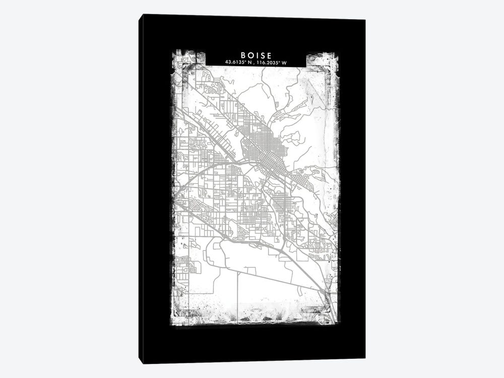 Boise City Map Black White Grey Style by WallDecorAddict 1-piece Canvas Print