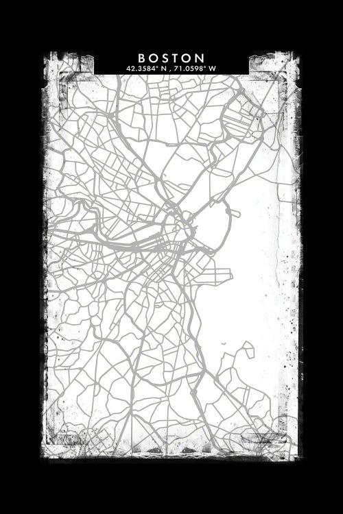 Boston City Map Black White Grey Style