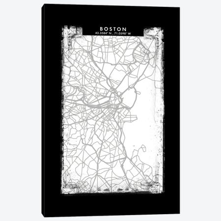 Boston City Map Black White Grey Style Canvas Print #WDA2024} by WallDecorAddict Art Print