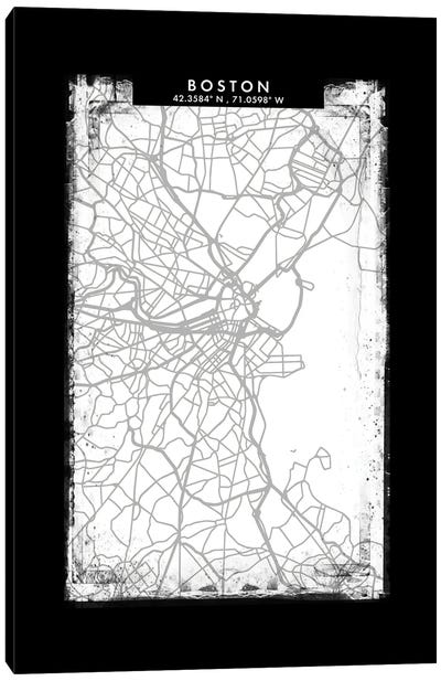 Boston City Map Black White Grey Style Canvas Art Print - Boston Maps