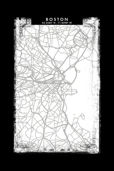 Massachusetts: Boston City Map Black White Grey Style by WallDecorAddict