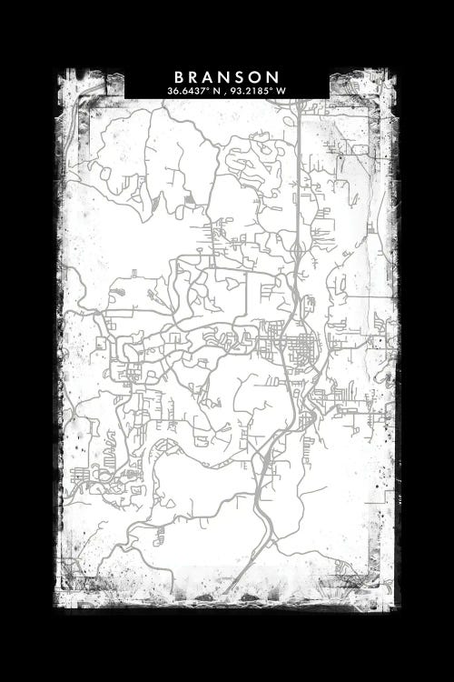 Branson, Missouri City Map Black White Grey Style by WallDecorAddict wall art