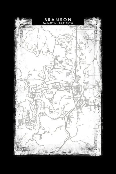 Missouri: Branson, Missouri City Map Black White Grey Style by WallDecorAddict