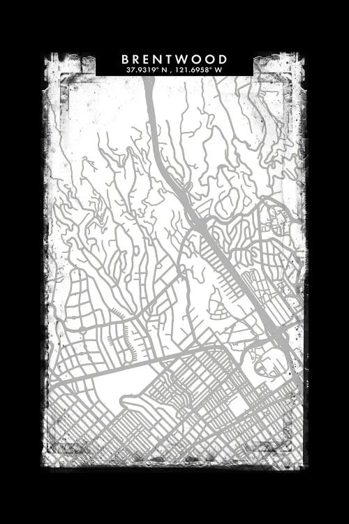 Brentwood, California City Map Black White Grey Style