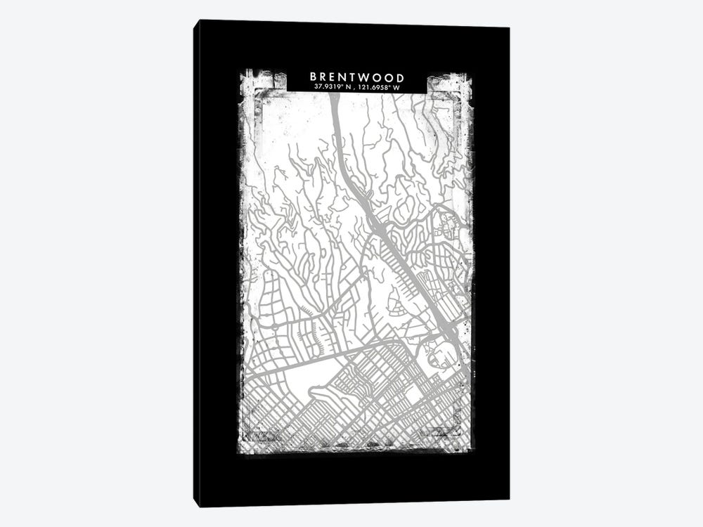 Brentwood, California City Map Black White Grey Style 1-piece Canvas Wall Art