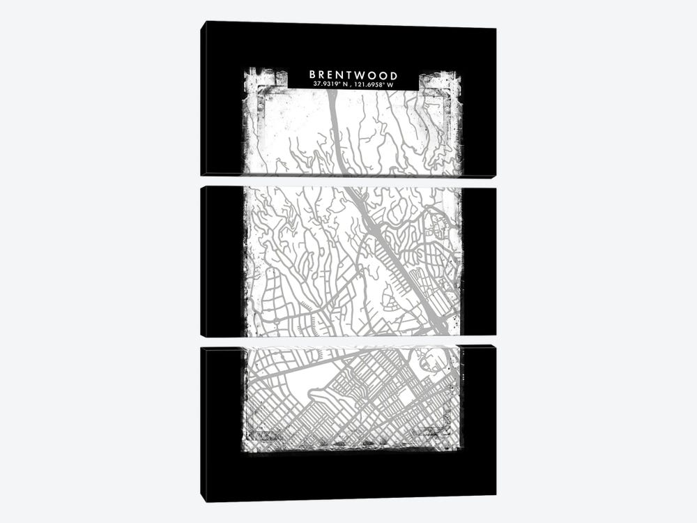 Brentwood, California City Map Black White Grey Style by WallDecorAddict 3-piece Canvas Art
