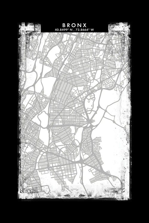 Bronx City Map Black White Grey Style