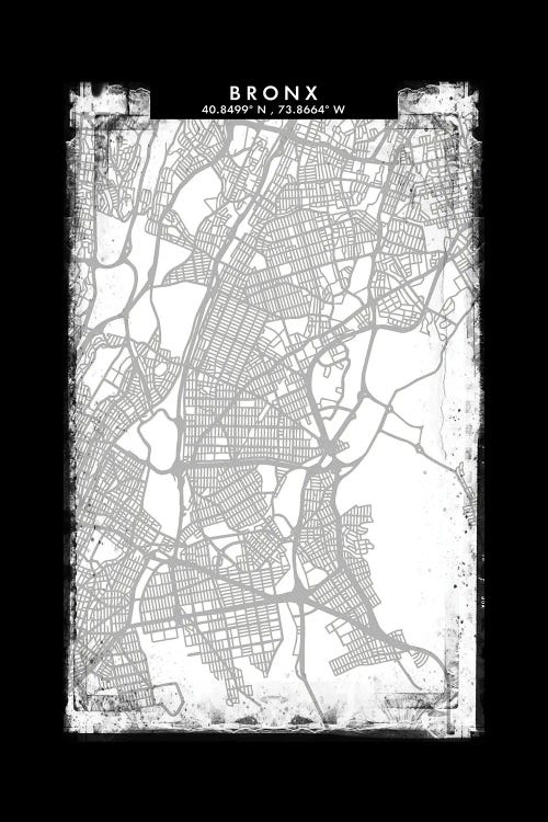 Bronx City Map Black White Grey Style by WallDecorAddict wall art