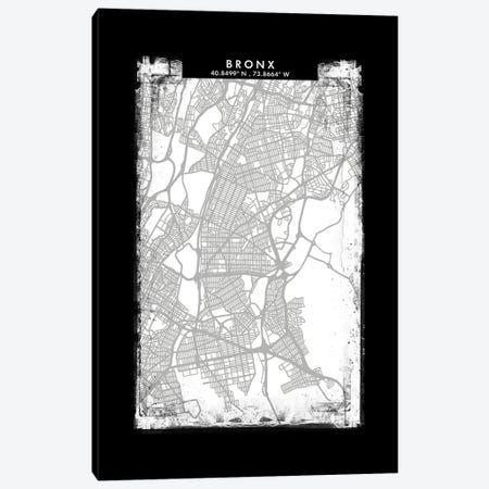 Bronx City Map Black White Grey Style Canvas Print #WDA2027} by WallDecorAddict Canvas Art Print