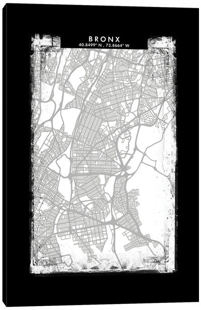 Bronx City Map Black White Grey Style Canvas Art Print - New York City Map