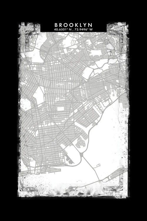 Brooklyn, New York City Map Black White Grey Style