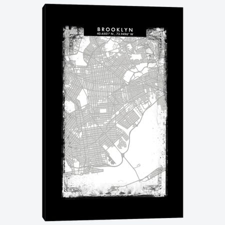 Brooklyn, New York City Map Black White Grey Style Canvas Print #WDA2028} by WallDecorAddict Canvas Art
