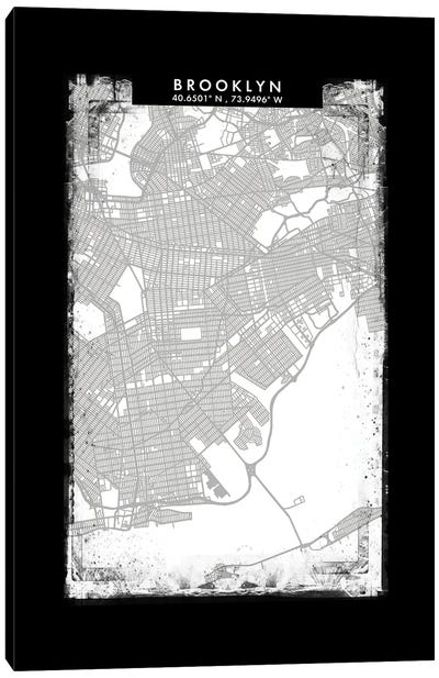 Brooklyn, New York City Map Black White Grey Style Canvas Art Print - New York City Map