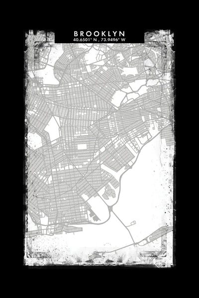 Brooklyn: Brooklyn, New York City Map Black White Grey Style by WallDecorAddict