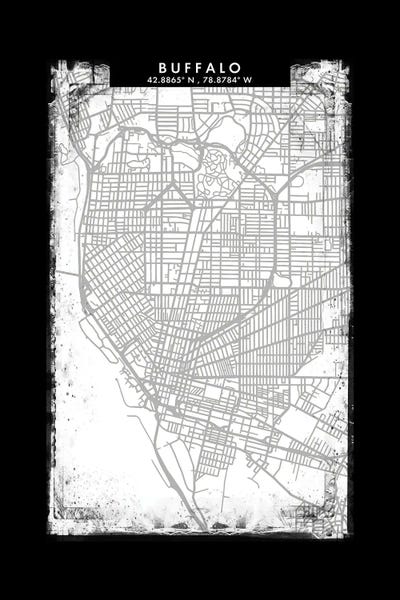Buffalo City Map Black White Grey Style by WallDecorAddict art print