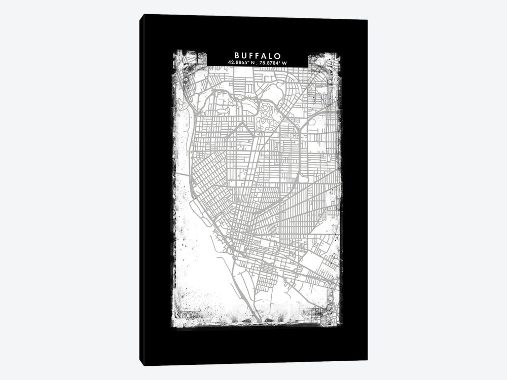 Buffalo City Map Black White Grey Style by WallDecorAddict 1-piece Canvas Art Print