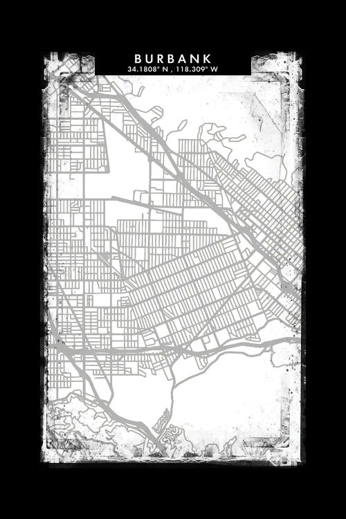 Burbank City Map Black White Grey Style