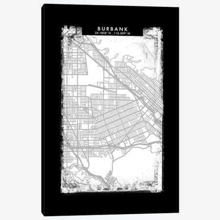 Burbank City Map Black White Grey Style Canvas Print #WDA2030} by WallDecorAddict Canvas Art Print