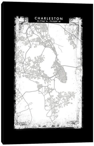Charleston City Map Black White Grey Style Canvas Art Print - Charleston